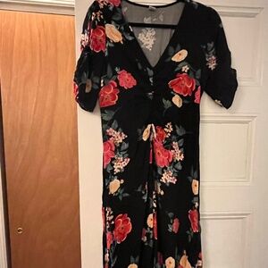 Black Floral High-Low Midi dress